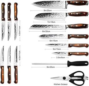 img 3 attached to 🔪 15-Piece Kitchen Knife Set with Wooden Block - Self-Sharpening Chef Knife Set, Premium Japan Stainless Steel Blades, Hammered Collection with Steak Knives, Boxed Knife Sets