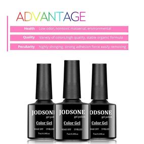 img 2 attached to 💅 JODSONE 32 Pcs Набор гель-лака для ногтей - В комплекте розовый, серый, зеленый, голубой, фиолетовый, коричневый, красный гель-лак с UV Led гель-лаком, глиттером, базовым покрытием, без липкого слоя и матовым топ-покрытием.