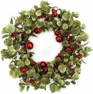 🎄 wreathdream 20" artificial christmas wreath with eucalyptus leaves, red berries, and bells - festive front door farmhouse decoration, indoor/outdoor holiday home décor logo