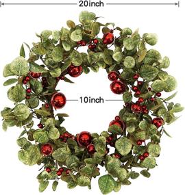 img 1 attached to 🎄 WreathDream 20" Artificial Christmas Wreath with Eucalyptus Leaves, Red Berries, and Bells - Festive Front Door Farmhouse Decoration, Indoor/Outdoor Holiday Home Décor