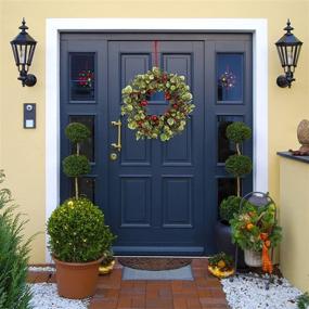 img 3 attached to 🎄 WreathDream 20" Artificial Christmas Wreath with Eucalyptus Leaves, Red Berries, and Bells - Festive Front Door Farmhouse Decoration, Indoor/Outdoor Holiday Home Décor