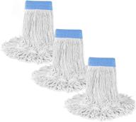 commercial string mop head replacements - 6 inch headband, ideal for home, industrial and commercial use (3 pack, white) logo