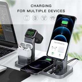 img 2 attached to 🔋 4-in-1 Wireless Charging Station Dock for iPhone Series12/11/11pro/Xr/Xs/X/Max/8/8Plus, Apple Watch6/5/4/3, and AirPods Pro/1/2 (iWatch Charger Required)