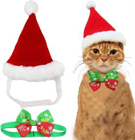 img 4 attached to 🏻 Wiz BBQT Christmas Pet Accessories: Adorable Cat Dog Santa Hat & Bow Tie Collar, Perfect for Cats, Kittens, Puppies & Small Pets - Red and White