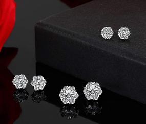 img 1 attached to ❄️ Sparkling Snowflake Style: 925 Sterling Silver Stud Earrings 3-Pack Set for Women – CZ Cubic Zirconia & Simulated Diamond Inlay – 14K White Gold Plated – Perfect Gift for Girls