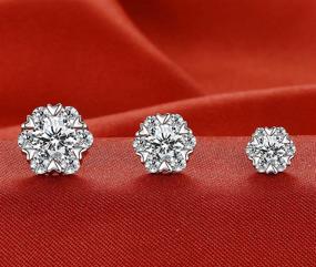 img 2 attached to ❄️ Sparkling Snowflake Style: 925 Sterling Silver Stud Earrings 3-Pack Set for Women – CZ Cubic Zirconia & Simulated Diamond Inlay – 14K White Gold Plated – Perfect Gift for Girls