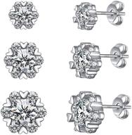 ❄️ sparkling snowflake style: 925 sterling silver stud earrings 3-pack set for women – cz cubic zirconia & simulated diamond inlay – 14k white gold plated – perfect gift for girls logo