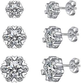 img 4 attached to ❄️ Sparkling Snowflake Style: 925 Sterling Silver Stud Earrings 3-Pack Set for Women – CZ Cubic Zirconia & Simulated Diamond Inlay – 14K White Gold Plated – Perfect Gift for Girls