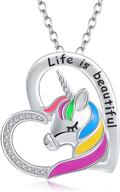 🦄 colorful unicorn jewelry set: 925-sterling-silver necklace & earrings - christmas gift for teen girls logo