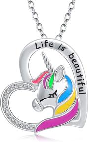 img 4 attached to 🦄 Colorful Unicorn Jewelry Set: 925-Sterling-Silver Necklace & Earrings - Christmas Gift for Teen Girls