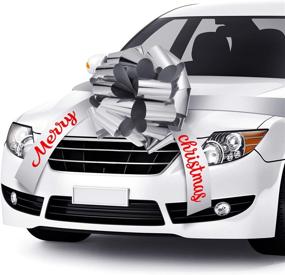 img 4 attached to 🎁 20-Inch Silver Merry Christmas Car Bow with 20-Foot Car Ribbon - Perfect for Christmas Party Car Decorations!