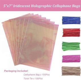 img 3 attached to 🌈 Iridescent Holographic Cellophane Party Favor Bags - 100Pcs 5x7 Inch Treat Bags with Twist Ties in 5 Colors for Baby Showers, Weddings, and Birthdays