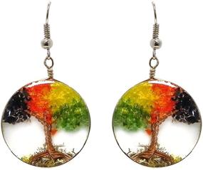 img 1 attached to Rasta Crushed Chip Stone Round Acrylic Dangle Earrings - Tree of Life Design