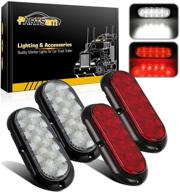 🚦 partsam 4pcs 6 inch oval led trailer tail lights kit - 10 leds waterproof 12v sealed flange mount for rv trucks - stop brake turn reverse back up lights - surface mount (2 red + 2 white) logo