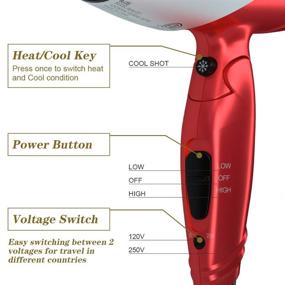 img 2 attached to 💨 1875W Lightweight Hair Dryer: Dual Voltage for Home and Travel, Folding Handle Compact Design, Tourmaline Ceramic DC Motor, Concentrator Included
