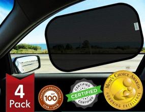 img 4 attached to 🌞 Kinder Fluff Car Window Sunshades (4X) - The Most Effective Certified Sunshade for Blocking 99.79% UVA & 99.95% UVB - Winner of Mom's Choice Gold Award 120GSM & 15S Static Film Sun Shades for Optimum UV Protection