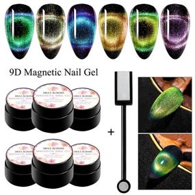 img 3 attached to 💅 9D Chameleon Magnetic Cat Eye Gel Nail Polish Set - UV LED Soak Off Gel with 7 Color Shades, Including Magnet Stick and Brush