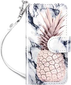 img 4 attached to 🍍 Dailylux iPod Touch 5 / 6 / 7th Generation Case with Card Slots, PU Leather Flip Wallet Stand Cover and Magnetic Clasp for Apple iPod Touch 5, 6, 7 (Marble Pineapple Design)