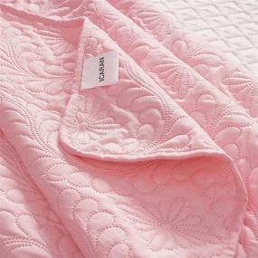 img 1 attached to 🛏️ Icaran Full Queen Size Quilt Set - 3 Piece Lightweight Microfiber Bedspread with Pink Flower Pattern, Solid Color Coverlet for All Seasons - Includes 1 Quilt and 2 Shams