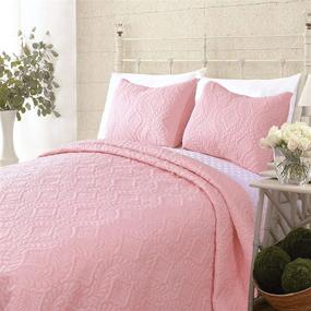img 4 attached to 🛏️ Icaran Full Queen Size Quilt Set - 3 Piece Lightweight Microfiber Bedspread with Pink Flower Pattern, Solid Color Coverlet for All Seasons - Includes 1 Quilt and 2 Shams