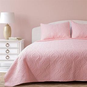 img 3 attached to 🛏️ Icaran Full Queen Size Quilt Set - 3 Piece Lightweight Microfiber Bedspread with Pink Flower Pattern, Solid Color Coverlet for All Seasons - Includes 1 Quilt and 2 Shams