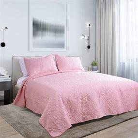 img 2 attached to 🛏️ Icaran Full Queen Size Quilt Set - 3 Piece Lightweight Microfiber Bedspread with Pink Flower Pattern, Solid Color Coverlet for All Seasons - Includes 1 Quilt and 2 Shams