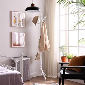 img 2 attached to 🧥 VASAGLE Wooden Coat Stand with 11 Hooks - Freestanding Hall Tree for Entryway, Hallway - Ideal for Coats, Bags, Purses, Hats - Eucalyptus Wood, White Finish