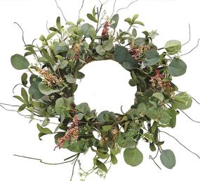 img 1 attached to 🎄 20" Artificial Eucalyptus Xmas Wreath - Festive Front Door & Wall Decoration