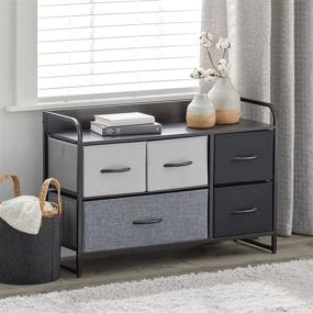 img 3 attached to 🗄️ mDesign Horizontal Storage Dresser Unit - Large Standing Furniture Room Organizer Cabinet with 5 Removable Fabric Drawers in Gray/Multi-Color/Black for Bedroom, Hallway, Office, and Closet