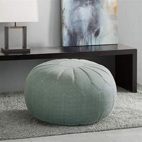 img 3 attached to Large Round Floor Pillow Pouf Ottoman with Soft Fabric, Polystyrene Beads Fill - Seafoam Foot Stool - 1 Piece Mid-Century Modern Floral Design Oversized Beanbag by Madison Park Kelsey