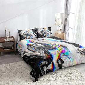 img 1 attached to 🎨 Psychedelic Bedbay Black Grey Marble Duvet Cover Set with Abstract Pattern – Trippy Bedding (Watercolor, Queen) - Includes 1 Duvet Cover and 2 Pillowcases