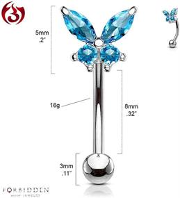 img 3 attached to 🦋 16g 8mm Surgical Steel Curved Barbell by Forbidden Body Jewelry for Daith, Eyebrow, Rook &amp; Belly Button Piercings with CZ Butterfly Top