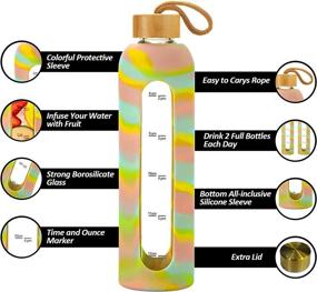 img 1 attached to 🚰 BPA-Free 32 Oz Borosilicate Glass Water Bottles with Times to Drink - Reusable Motivational Bottle"