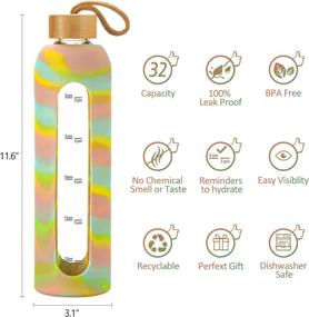 img 3 attached to 🚰 BPA-Free 32 Oz Borosilicate Glass Water Bottles with Times to Drink - Reusable Motivational Bottle"