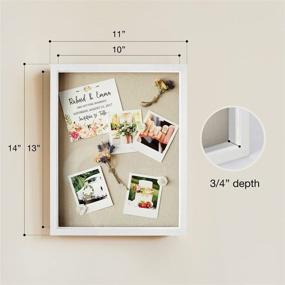 img 3 attached to 🖼️ 11x14 Deep White Shadow Box Display Case - Wooden & Glass Shadowbox Picture Frame with Linen Board - Wall-Mountable & Freestanding - Ideal for Showcasing 3D Keepsake Art, Graduation, Baby, Wedding, Military, Sports, and Flag Memorabilia