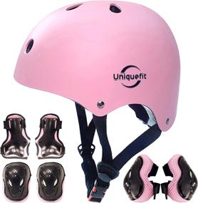 img 4 attached to 7Pcs Children's Protective Gear Set for Outdoor Sports Safety - Helmet, Knee & Elbow Pads, Wrist Guards - Roller Scooter Skateboard Bicycle