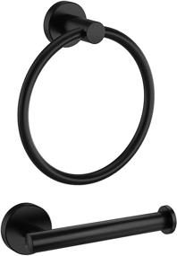 img 4 attached to 🖤 Modern Matte Black Bathroom Hardware Set: Marmolux Acc Toilet Paper Holder and Towel Ring - Wall Mount, 2 Piece Set