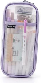 img 1 attached to 🔮 EASTHILL Grid Mesh Pen Pencil Case with Zipper Clear Makeup Color Pouch Cosmetics Bag Multi-Purpose Travel School Teen Girls Transparent Stationery Bag Office Organizer Box for Adults - Purple