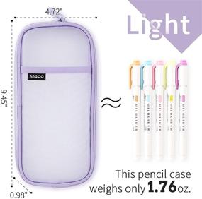 img 4 attached to 🔮 EASTHILL Grid Mesh Pen Pencil Case with Zipper Clear Makeup Color Pouch Cosmetics Bag Multi-Purpose Travel School Teen Girls Transparent Stationery Bag Office Organizer Box for Adults - Purple