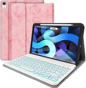 img 4 attached to 🎁 Wineecy iPad Air 4 10.9 2020 Keyboard Case [Backlit], PU Folio Stand Cover with Detachable Wireless Keyboard - 7 Color Light | Pink | iPad Air 4th Generation 10.9 inch