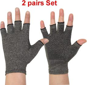 img 3 attached to 🧤 Unisex Arthritis Gloves Set - Fingerless Compression Glove for Pain Relief in Rheumatoid Arthritis and Osteoarthritis (L/XL)