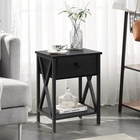 img 2 attached to 🏺 VECELO Modern Side End Table with Storage Shelf and Bin Drawer - Antique Black design for Living Room, Bedroom, Lounge, Sofa Couch