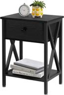 🏺 vecelo modern side end table with storage shelf and bin drawer - antique black design for living room, bedroom, lounge, sofa couch logo