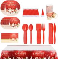 🎄 christmas plates, party supplies, paper plates and napkins set - 123 pcs disposable dinnerware serves 30 guests, table decorations, merry christmas decoration logo