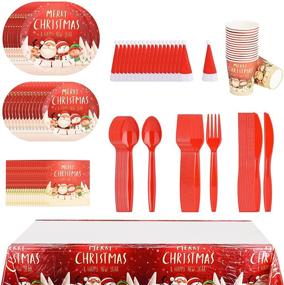 img 4 attached to 🎄 Christmas Plates, Party Supplies, Paper Plates and Napkins Set - 123 PCS Disposable Dinnerware Serves 30 Guests, Table Decorations, Merry Christmas Decoration