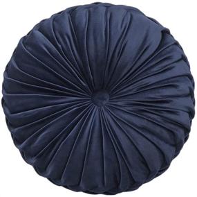 img 3 attached to Elero Round Velvet Throw Pillow: Navy Blue Pleated Cushion for Home, Couch, Chair, Bed, Car