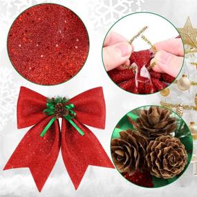 img 3 attached to 🎄 Glittery Red Christmas Decorative Bow with Pine Cones - 14.5 x 13 Inches - Large Sparkly Bowknot for Wreaths, Garlands, Treetoppers, and Home Wall Door Decor - Xmas Tree Ornament