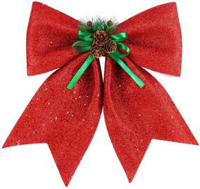 img 4 attached to 🎄 Glittery Red Christmas Decorative Bow with Pine Cones - 14.5 x 13 Inches - Large Sparkly Bowknot for Wreaths, Garlands, Treetoppers, and Home Wall Door Decor - Xmas Tree Ornament