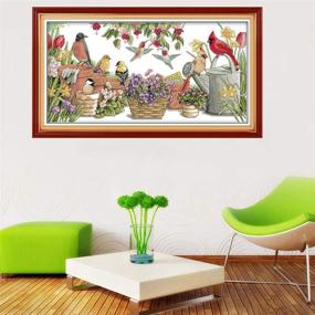 img 4 attached to 🐦 Counted Cross Stitch Kit with Pre-Printed 11CT Fabric - Birds Gather in Garden Design - DIY Home Decor Embroidery Craft Needlepoint Set (Stamped Kit)