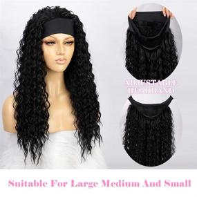 img 1 attached to Long Curly Synthetic Black Headband Wrap Wig, Lativ Water Wave Kinky Curly Headband Wig with Natural Look, Glueless 24 Inch Wig Attached to Headband for Women (Black)